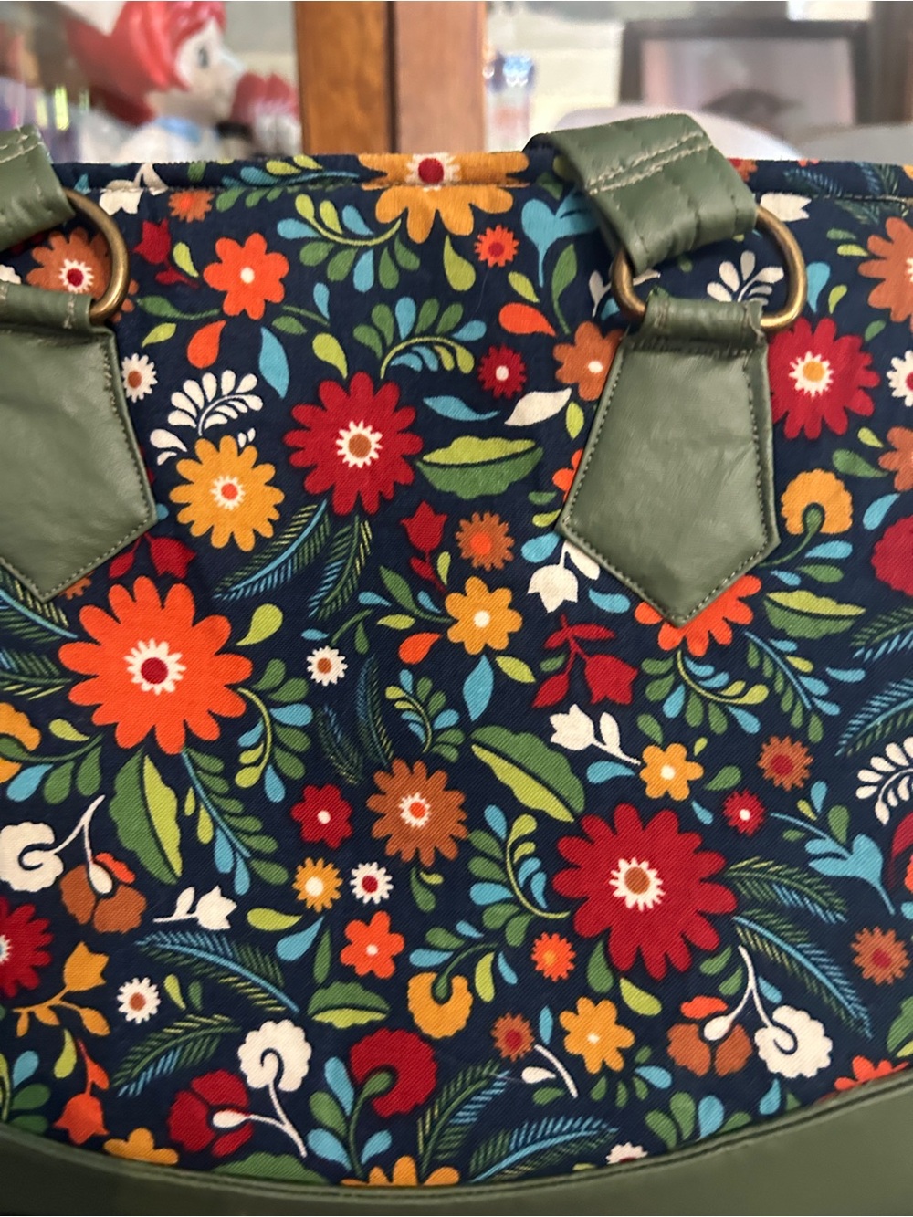 Handmade Floral Shoulder Bag – Olive Green & Navy Multicolor Boho Purse - Picture 10 of 14